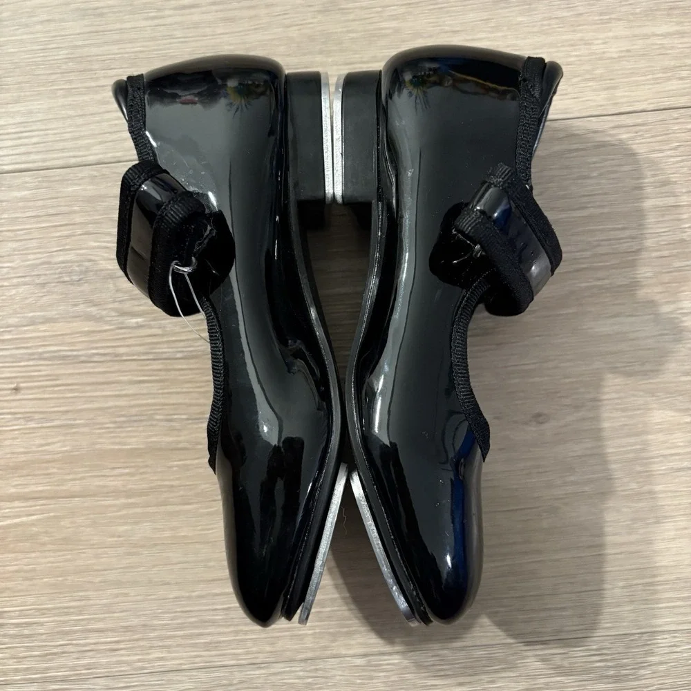 Danskin Girls Tap Dance Shoes Size 9 Black Silver Aluminum Plates